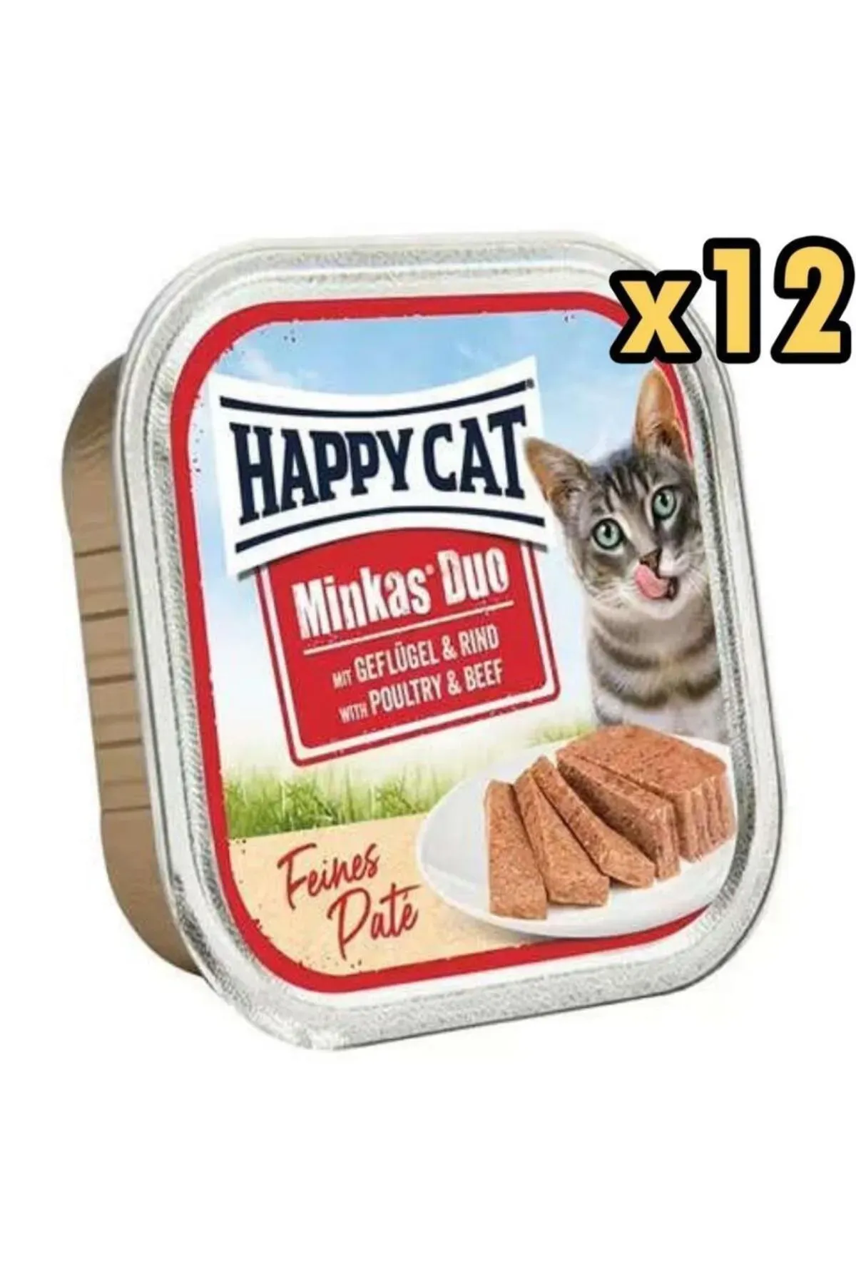 Happy Cat Minkas Duo Tavuk ve Sığır Etli Yetişkin Kedi Konservesi 100gr x 12 Adet