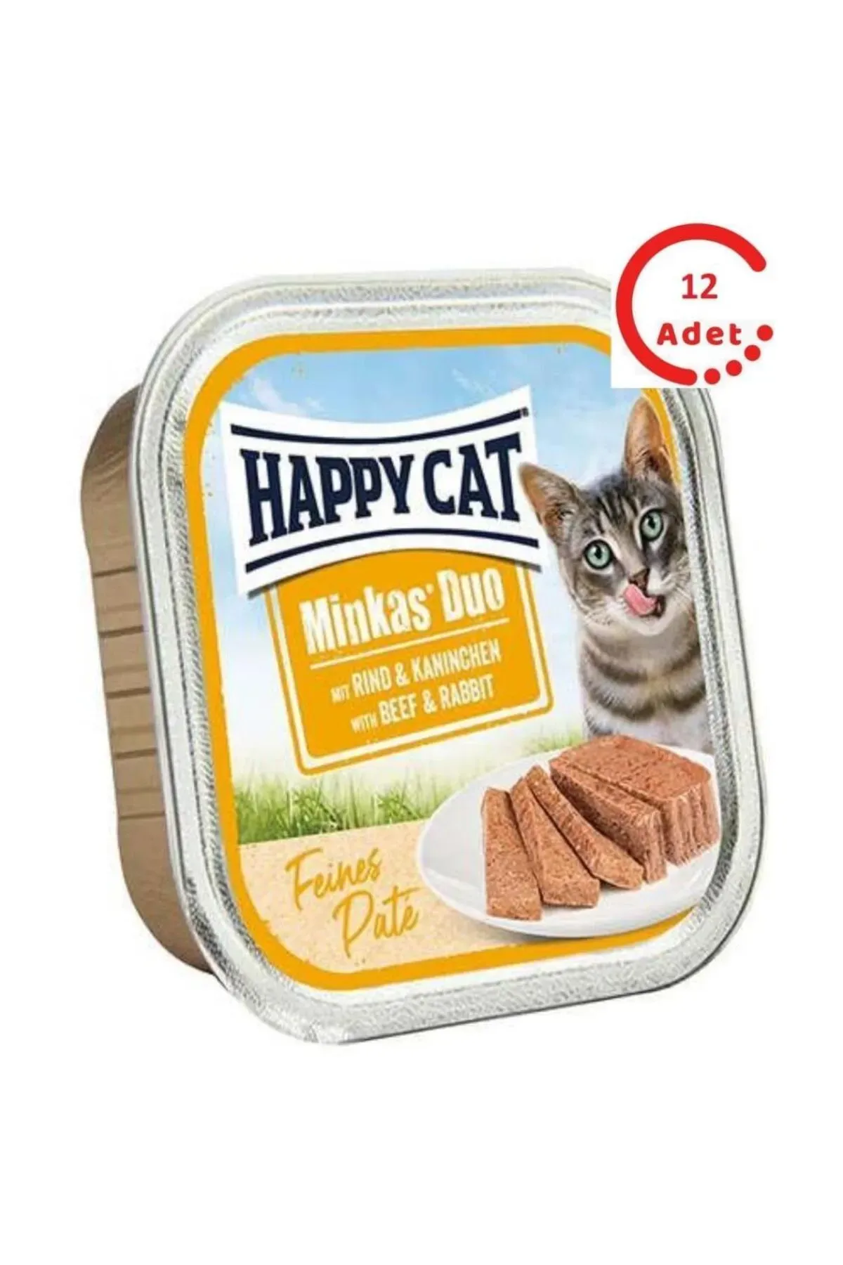 Happy Cat Minkas Duo Tavşan ve Sığır Etli Yetişkin Kedi Konservesi 100gr x 12 Adet